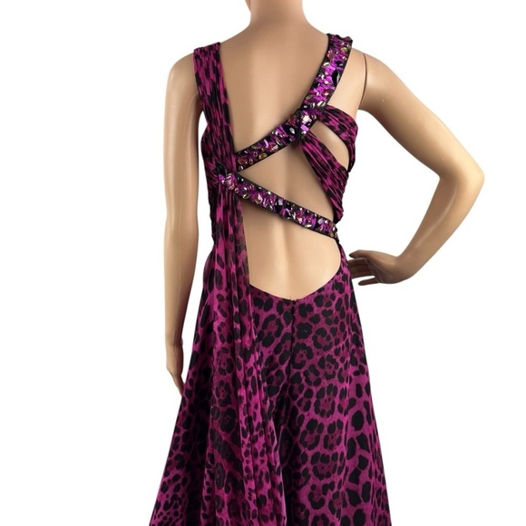 Cassandra Stone by Mac Duggal One-Shoulder Gown 2 Fuchsia Leopard Print Beaded - Picture 9 of 16